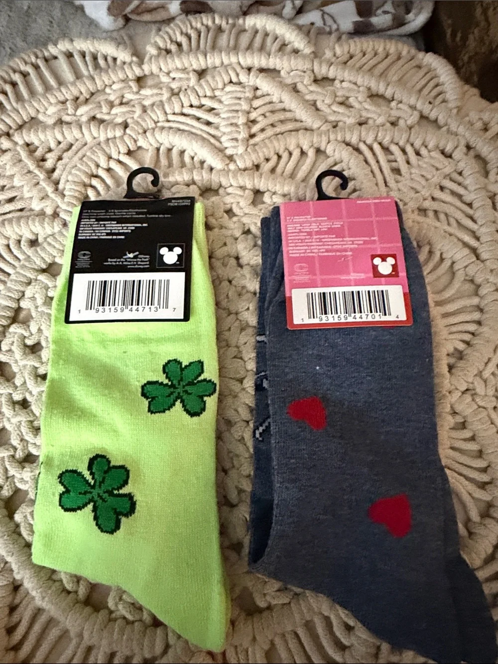 Disney Lime Green Winnie the Pooh & Heather Navy Mickey Mouse Crew Socks
